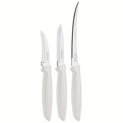 Conjunto de Facas Tramontina Plenus em Aço Inox e Polipropileno - 3 Peças Off White