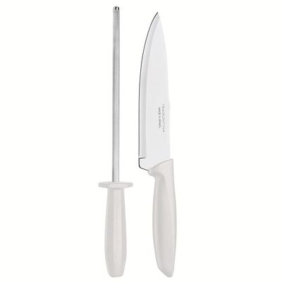 Conjunto Faca Chef e Chaira Tramontina Plenus - 2 Peças Off White