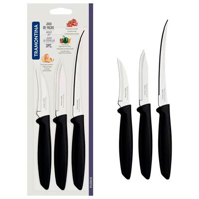 Conjunto de Facas Tramontina Plenus em Aço Inox e Polipropileno 3 Peças Preto e Inox