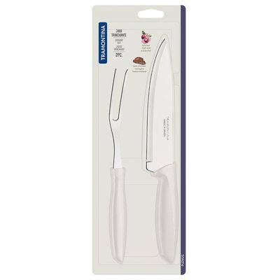 Conjunto Faca Chef e Garfo Trinchante Tramontina Plenus - 2 Peças Off White