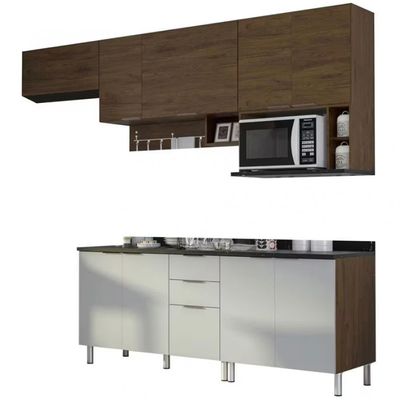 Cozinha Completa Rubi 9 Portas 3 Gavetas 5 Prateleiras Bartira Grapia com Platinum
