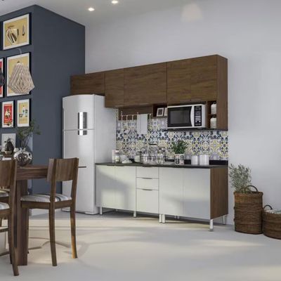 Cozinha Completa Rubi 9 Portas 3 Gavetas 5 Prateleiras Bartira Grapia com Platinum