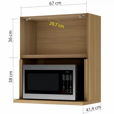 Armário Aéreo Nesher Rainha em MDF 15mm com Nicho para Micro-ondas, 1 Porta e 1 Prateleira - 70cm de largura Nature