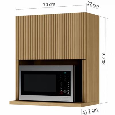 Armário Aéreo Nesher Rainha em MDF 15mm com Nicho para Micro-ondas, 1 Porta e 1 Prateleira - 70cm de largura Nature