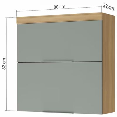Armário Aéreo Nesher Marquesa em MDF 15mm com 2 Portas e 1 Prateleira - 80cm de largura Nature com Verde