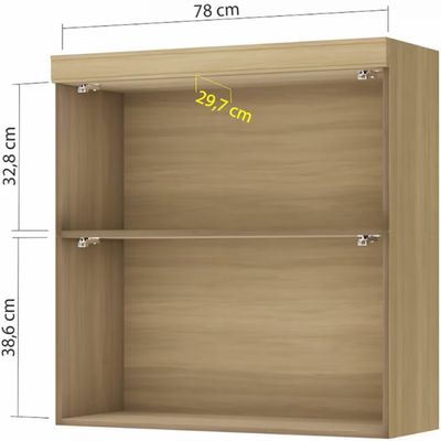 Armário Aéreo Nesher Marquesa em MDF 15mm com 2 Portas e 1 Prateleira - 80cm de largura Nature com Verde