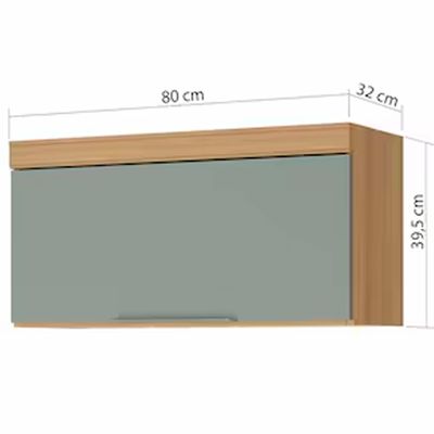 Armário Aéreo Nesher Marquesa em MDF 15mm com 1 Porta e 1 Prateleira - 80cm de largura Nature com Verde