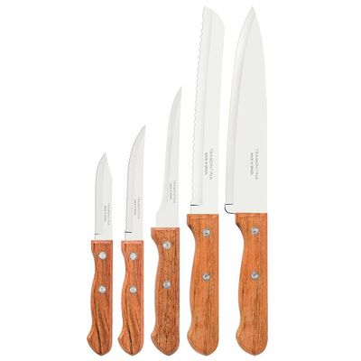 Conjunto de Facas Tramontina Dynamic em Aço Inox e Madeira 5 Peças Marrom com inox