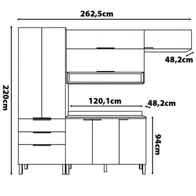 Cozinha Compacta Bartira Topázio UP com 8 Portas 3 Gavetas e 5 Prateleiras Damasco/Branco Fosco