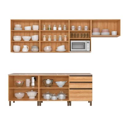 Cozinha Cristal 10 Portas 3 Gavetas MDP 15 mm Bartira Lâmina Mel/Nude