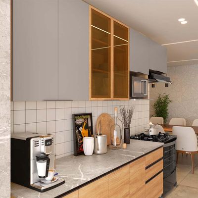 Cozinha Cristal 10 Portas 3 Gavetas MDP 15 mm Bartira Lâmina Mel/Nude