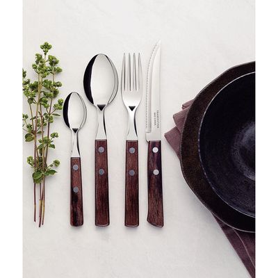 Faqueiro 24 Peças Tramontina Polywood em Aço Inox Marrom