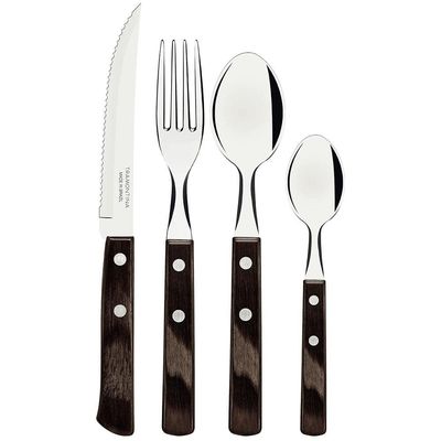 Faqueiro 24 Peças Tramontina Polywood em Aço Inox Marrom