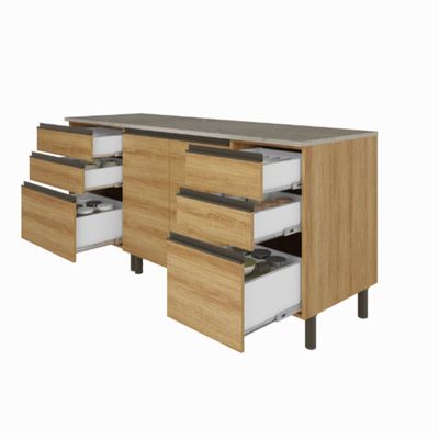 Cozinha Bartira Cristal com 7 Portas, 6 Gavetas, 4 Prateleiras e Nicho para Micro-ondas - 260cm de largura Lâmina Mel