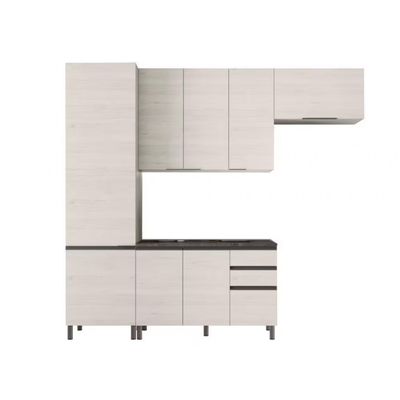 Cozinha Compacta Cristal 8 Portas 3 Gavetas 9 Prateleiras Bartira Lâmina Mel/Nude