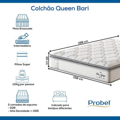 Colchão Queen Mola Ensacada Probel Bari (158x198x32cm)