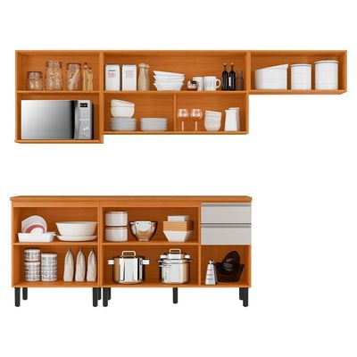 Cozinha Completa Itatiaia Ideale com 9 Portas 2 Gavetas e 3 Prateleiras 270cm Cinamomo/Off White