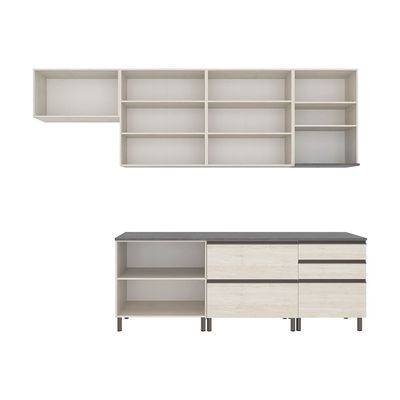 Cozinha Completa Bartira Cristal com 10 Portas, 5 Gavetas, 9 Prateleiras e Bancada Gourmet - 300cm de Largura Freixo
