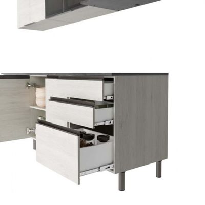 Cozinha Completa Bartira Cristal com 10 Portas, 3 Gavetas e 6 Prateleiras - 300cm de largura Freixo