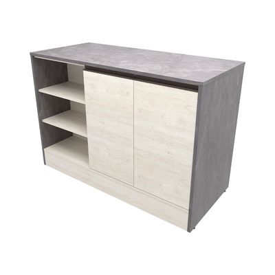 Cozinha Completa Bartira Cristal com 10 Portas, 5 Gavetas, 9 Prateleiras e Bancada Gourmet - 300cm de Largura Freixo/Azul