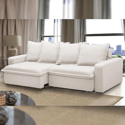 Sofá Retrátil Reclinável Para Sala de Estar Living 195cm Vêneto F04 Bouclê Cru - Lyam Decor