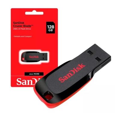 Pendrive Sandisk Cruzer Blade 128gb 2.0 Preto e Vermelho