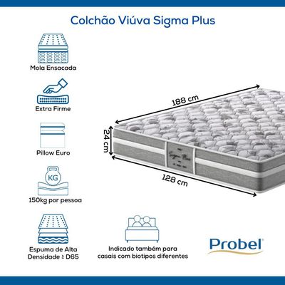 Colchão Viúva Mola Ensacada Probel Sigma Plus (128x188x24cm)