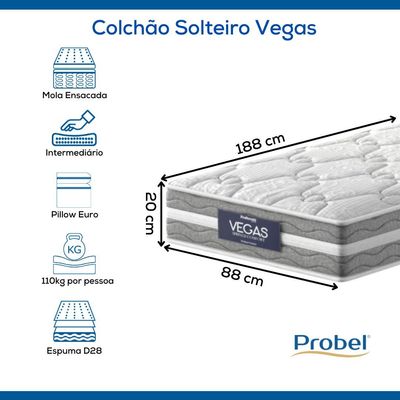 Colchão Solteiro Mola Ensacada Prodormir Vegas Comfort (88x188x20cm)