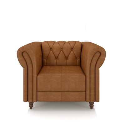 Conjunto Sala de Estar 1 Sofá Living 180cm e 2 Poltronas Stanford Chesterfield Pés Madeira Couro Mel Manchado G58 - Gran Belo