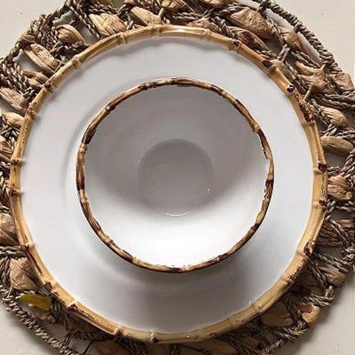 Jogo 6 Pratos Raso De Bambu 27cm Flat Borda Grossa Scalla