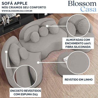 Sofá Orgânico Apple 3,08m Veludo Com Pés De Madeira Cor Cinza 2107