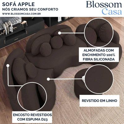 Sofá Orgânico Apple 3,08m Veludo Com Pés De Madeira Cor Marrom 2131