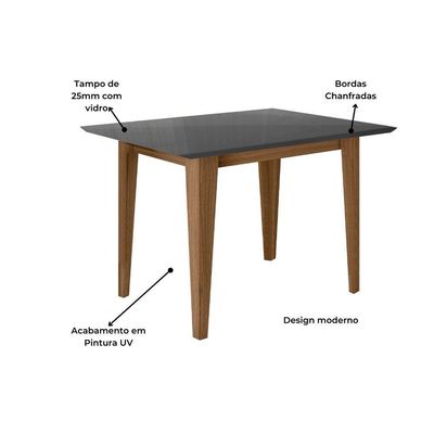 Mesa Para Sala De Jantar 120cm Retangular Tampo Chanfrado Kate Poliman Carvalho Com Grafite