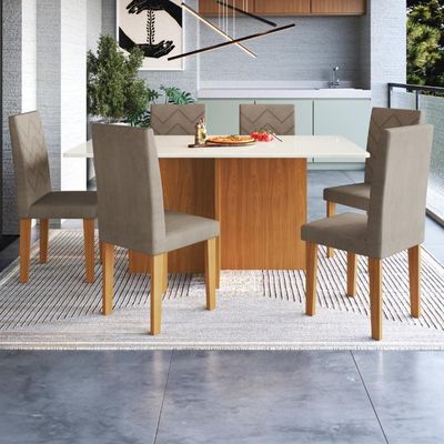 Conjunto Sala De Jantar Fidelitá Itália 170cm Com 6 Cadeiras Freijó/off-white Assento Cacau