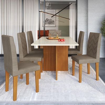 Conjunto Sala De Jantar Fidelitá Itália 170cm Com 6 Cadeiras Freijó/off-white Assento Cacau