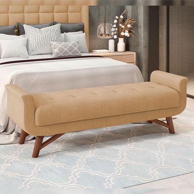 Puff Recamier Decorativo com Pés em Madeira 140 cm Itália P05 Bouclê Mostarda - Lyam Decor