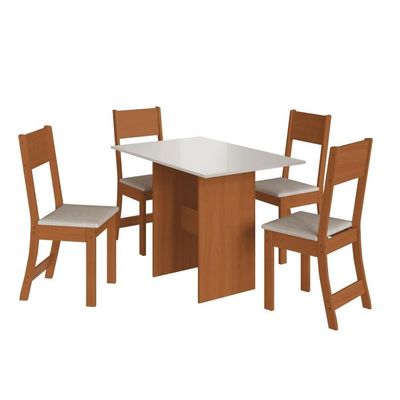 Conjunto Sala De Jantar Fidelitá Siena Com 4 Cadeiras Freijó/off-white Assento Linho