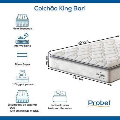 Colchão King Mola Ensacada Probel Bari (193x203x32cm)