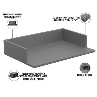 Suporte Suspenso Para Micro-ondas Forno 60x40 Cm Class L03 Cinza