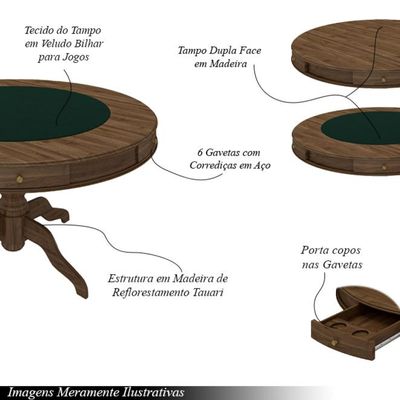 Conjunto Mesa de Jogos Carteado Bellagio Tampo Reversível e 6 Cadeiras Madeira Poker Base Estrela Veludo Verde/Nogueira G42 - Gran Belo