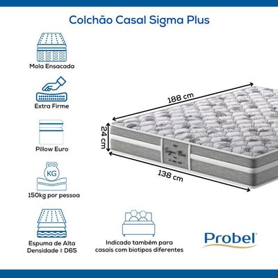 Colchão Casal Mola Ensacada Probel Sigma Plus (138x188x24cm)