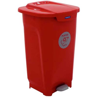 Lixeira para Coleta Seletiva com Pedal Tramontina T-Force em Polipropileno 50 L Vermelho