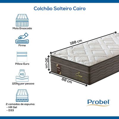 Colchão Solteiro Mola Ensacada Probel Cairo Ultra Gel (88x188x30cm)