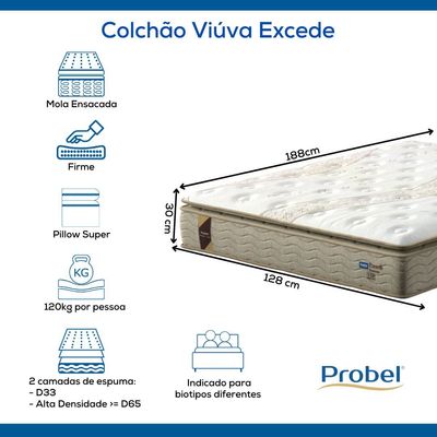 Colchão Viúva Mola Ensacada Probel Excede Premium (128x188x30cm)