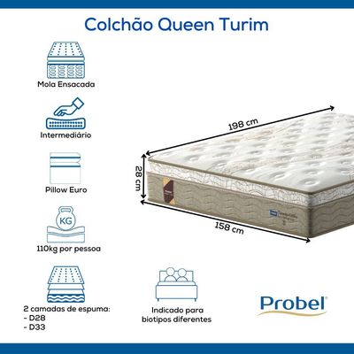 Colchão Queen Mola Ensacada Probel Turim  (158x198x28cm)