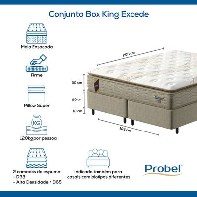 Conjunto Box King Mola Ensacada Probel Excede Premium (193x203x56cm)
