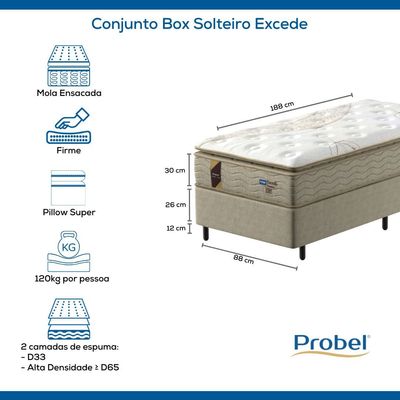 Conjunto Box Solteiro Mola Ensacada Probel Excede Premium (88x188x56cm)