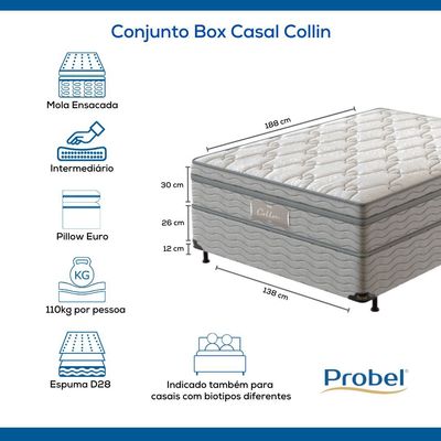 Conjunto Box Casal Mola Ensacada Probel Collin (138x188x56cm)