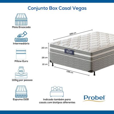 Conjunto Box Casal Mola Ensacada Prodormir Vegas Comfort (138x188x46cm)