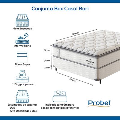 Conjunto Box Casal Mola Ensacada Probel Bari (138x188x58cm)